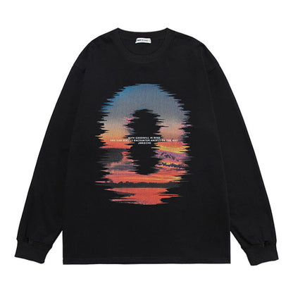 Sweat-shirt ample imprimé Sunset Reflection pour hommes