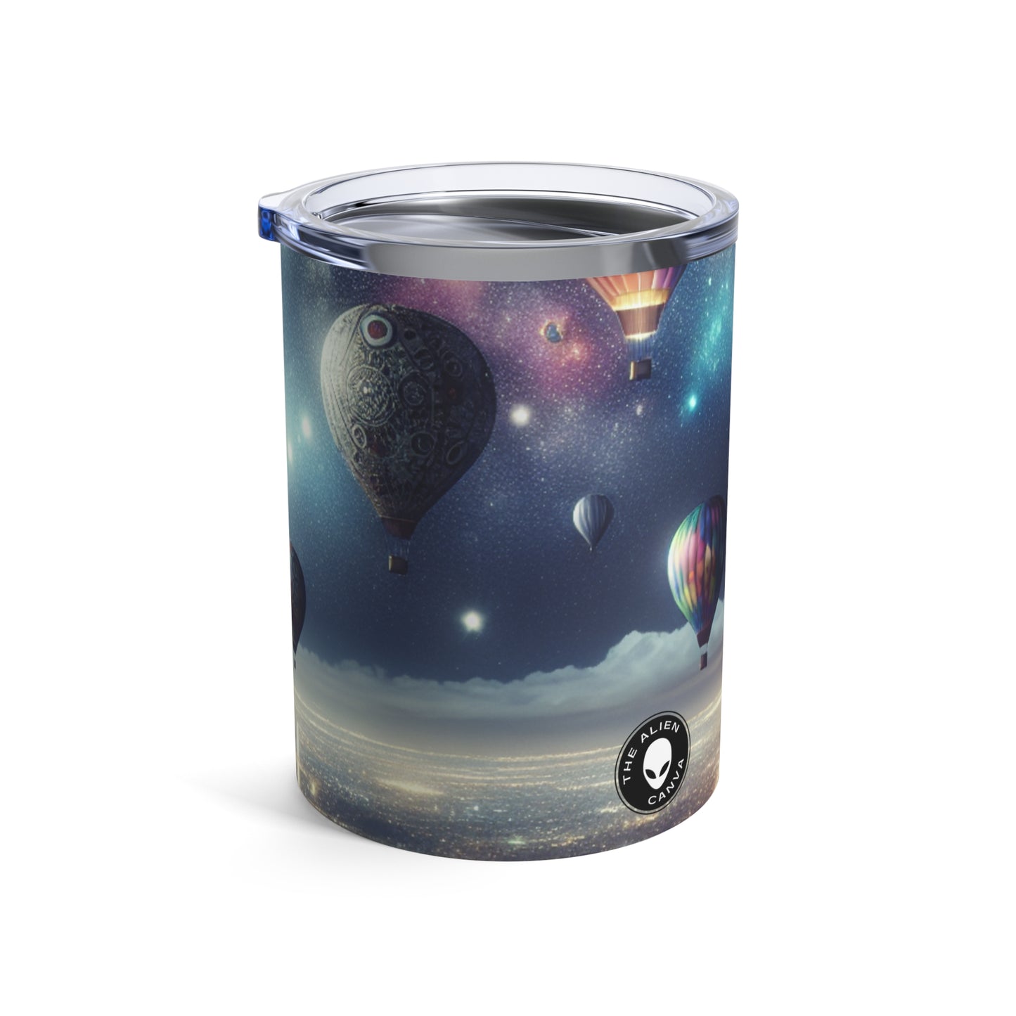 "Viaje nocturno estrellado: globos aerostáticos sobre la ciudad" - Vaso Alien de 10 oz