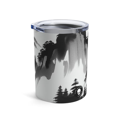 "Reflejo de la montaña: una serena pintura con tinta zen" - The Alien Tumbler 10oz Zen Ink Painting