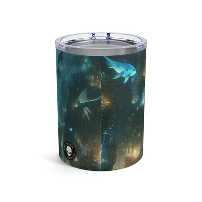 "Encantamiento bajo el agua: una metrópolis submarina bioluminiscente" - Vaso Alien de 10 oz