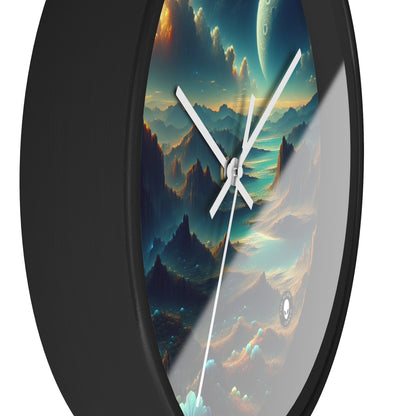 "Un Sueño Extraño: Un Mundo Desconocido en Detalle" - The Alien Wall Clock planetas no descubiertos en estilo hyperrealista