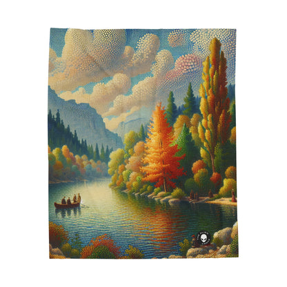 "Serenity in Dots: A Pointillism Sunset at the Beach" - The Alien Velveteen Plush Blanket Pointillism