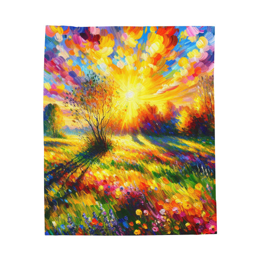 "Vibrant Springtime Sky" - The Alien Velveteen Plush Blanket Fauvism Style