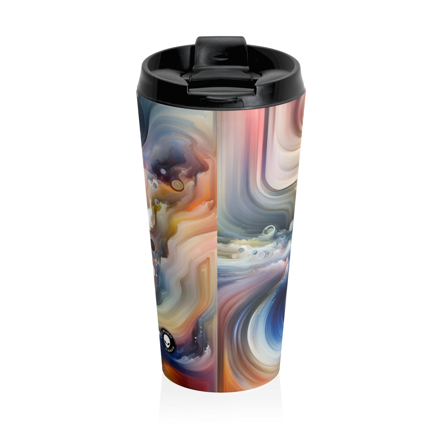 "Living Canvas: The Transcendence of Art and Humanity" - The Alien Stainless Steel Travel Mug Video Art