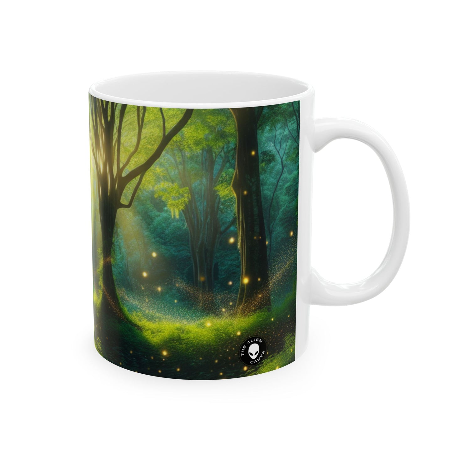 Taza de cerámica extraterrestre de 11 oz "Magia del bosque resplandeciente"