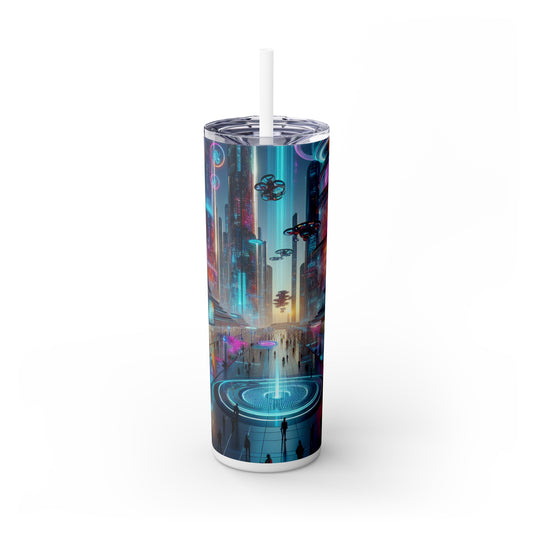 "Digital Evolution: A Technological Art Experience" - The Alien Maars® Skinny Tumbler with Straw 20oz Electronic Art