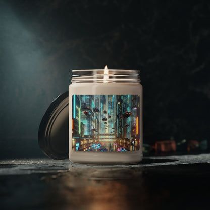 Neon Rain : Un paysage urbain futuriste - Bougie parfumée au soja Alien 9oz