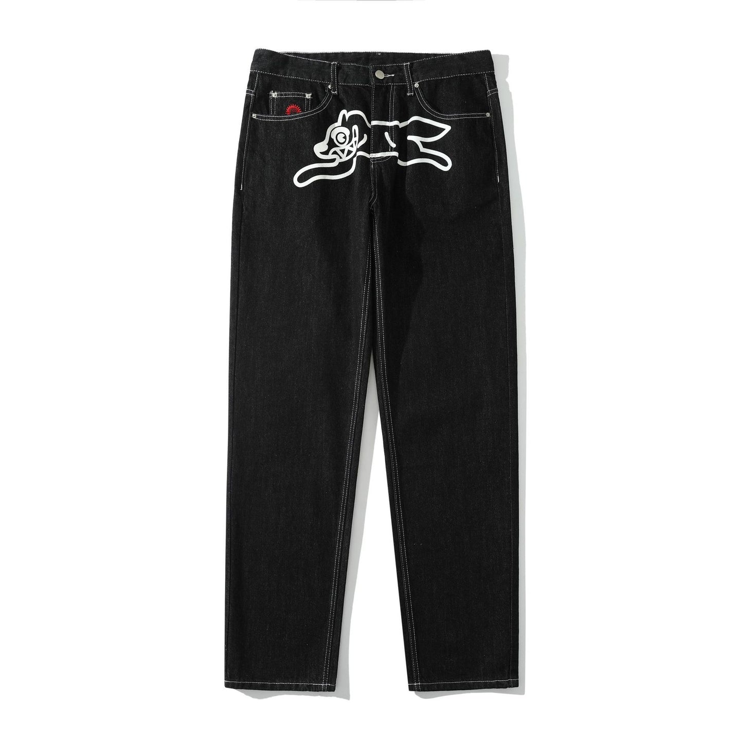 American High Street Hip Hop Flying Dog Printed Jeans