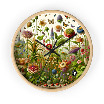 "Enchanted Garden: A Whimsical Scene" - The Alien Wall Clock