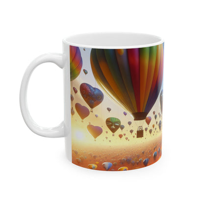 "Horizonte emocional: un paisaje surrealista con globos" - Taza de cerámica The Alien de 11 oz