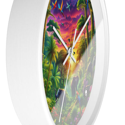 "Sundown in the Wild: A Rainbow Jungle Adventure" - The Alien Wall Clock