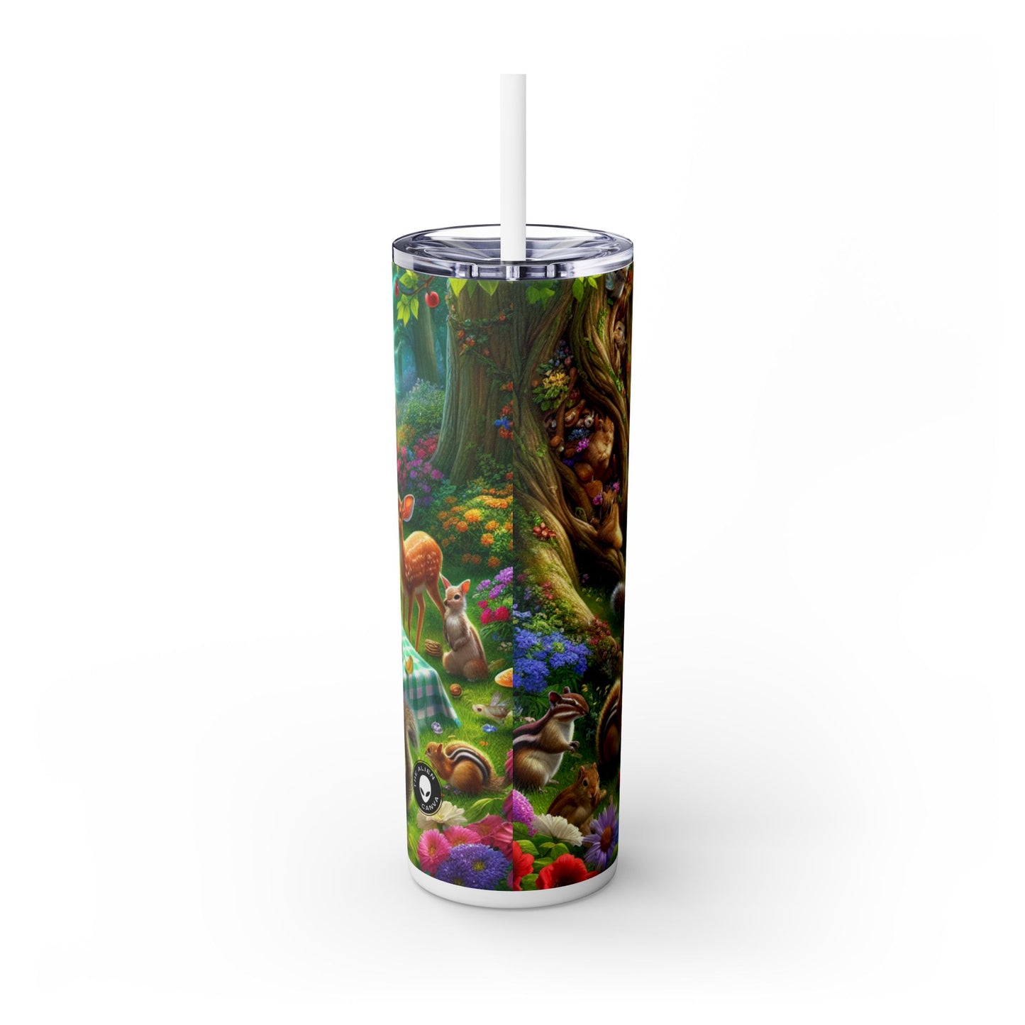 "Enchanted Forest Picnic: A Magical Gathering" - The Alien Maars® Skinny Tumbler with Straw 20oz