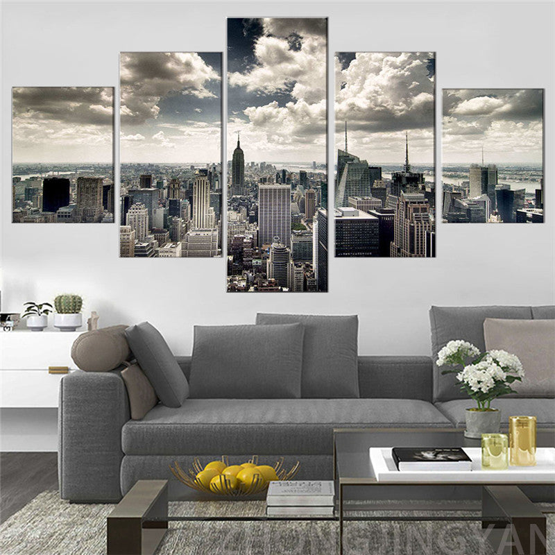 Wall Art HD Print 5 piezas de lienzo de paisaje urbano