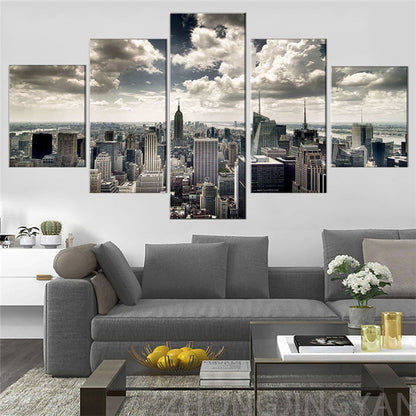 Wall Art HD Print 5 piezas de lienzo de paisaje urbano