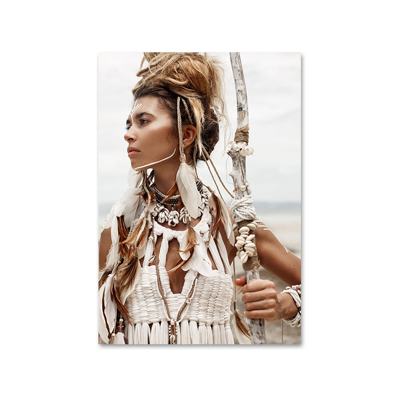 Wild Boho Woman Grass Reed Poster Nordic Canvas