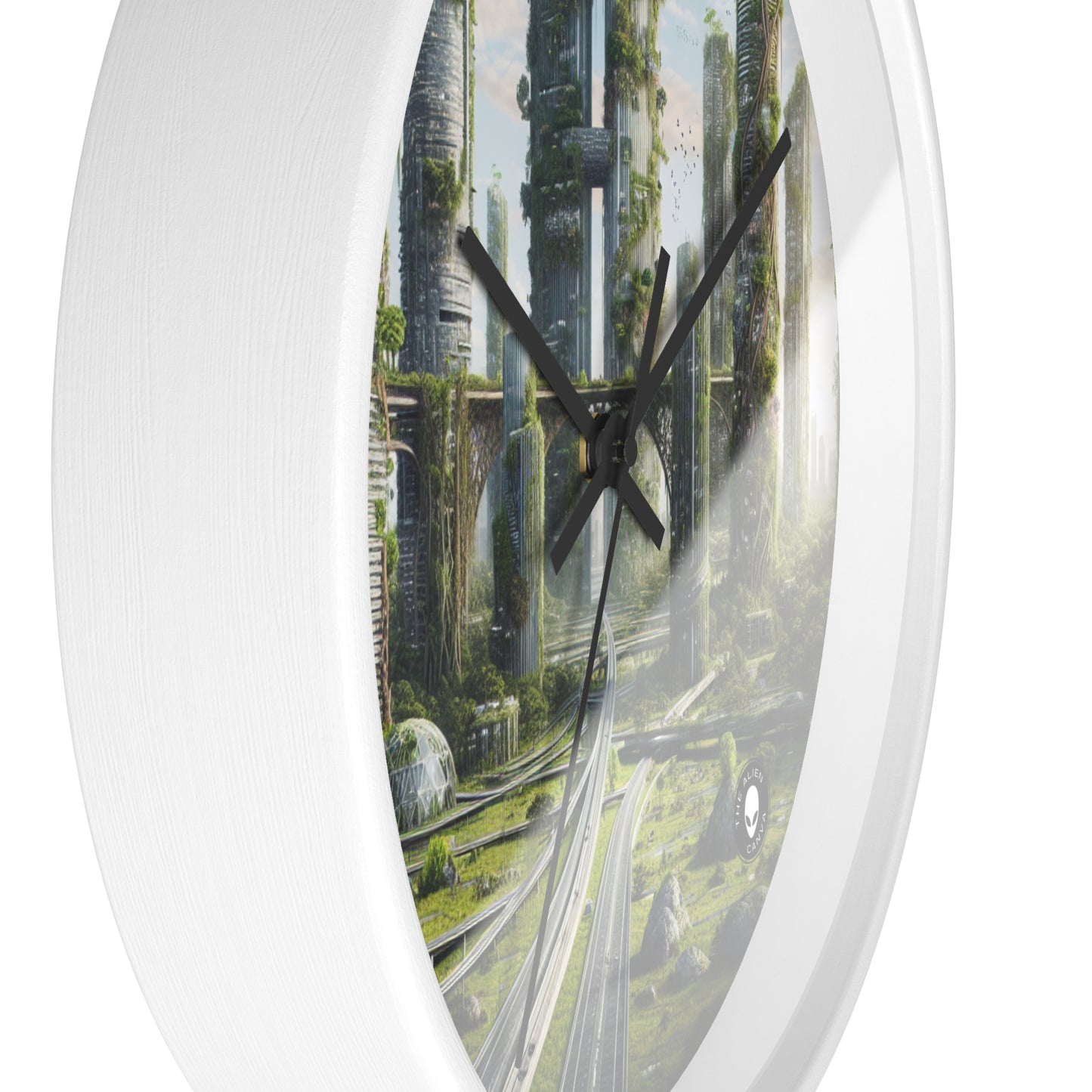 "La recuperación de la naturaleza: un paisaje urbano futurista" - El reloj de pared alienígena