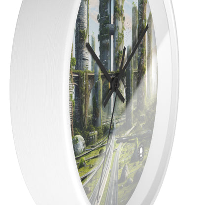 "La recuperación de la naturaleza: un paisaje urbano futurista" - El reloj de pared alienígena