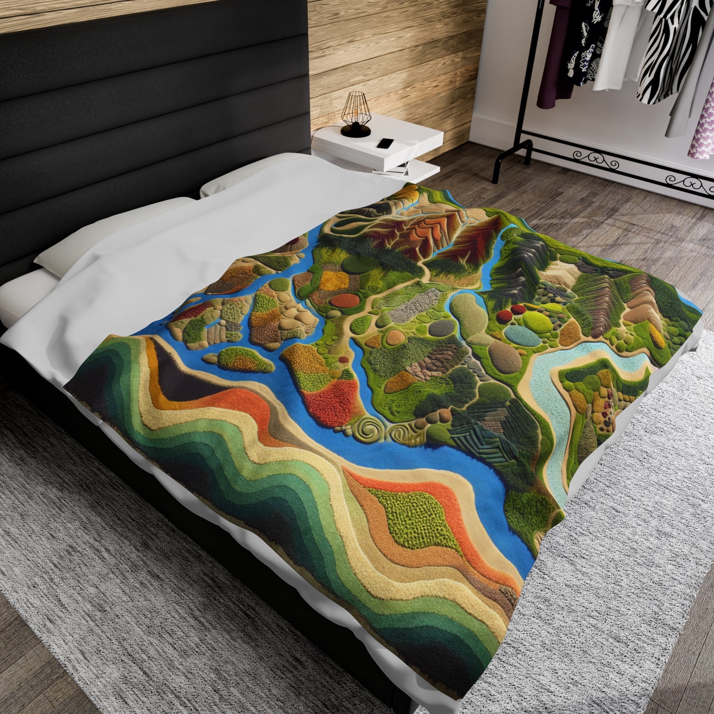 "Mapping Mother Nature: Crafting a Living Mural of Our Region". - The Alien Velveteen Plush Blanket Land Art Style