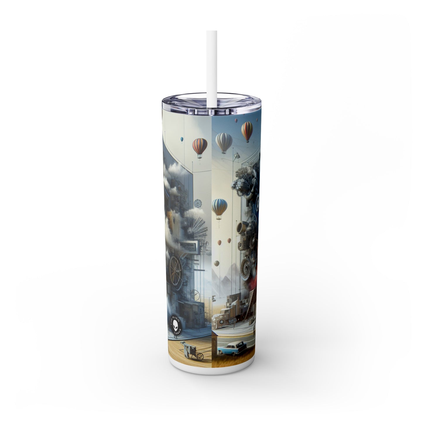 "Symbolic Transformations: Conceptual Realism in Everyday Objects" - The Alien Maars® Skinny Tumbler with Straw 20oz Conceptual Realism