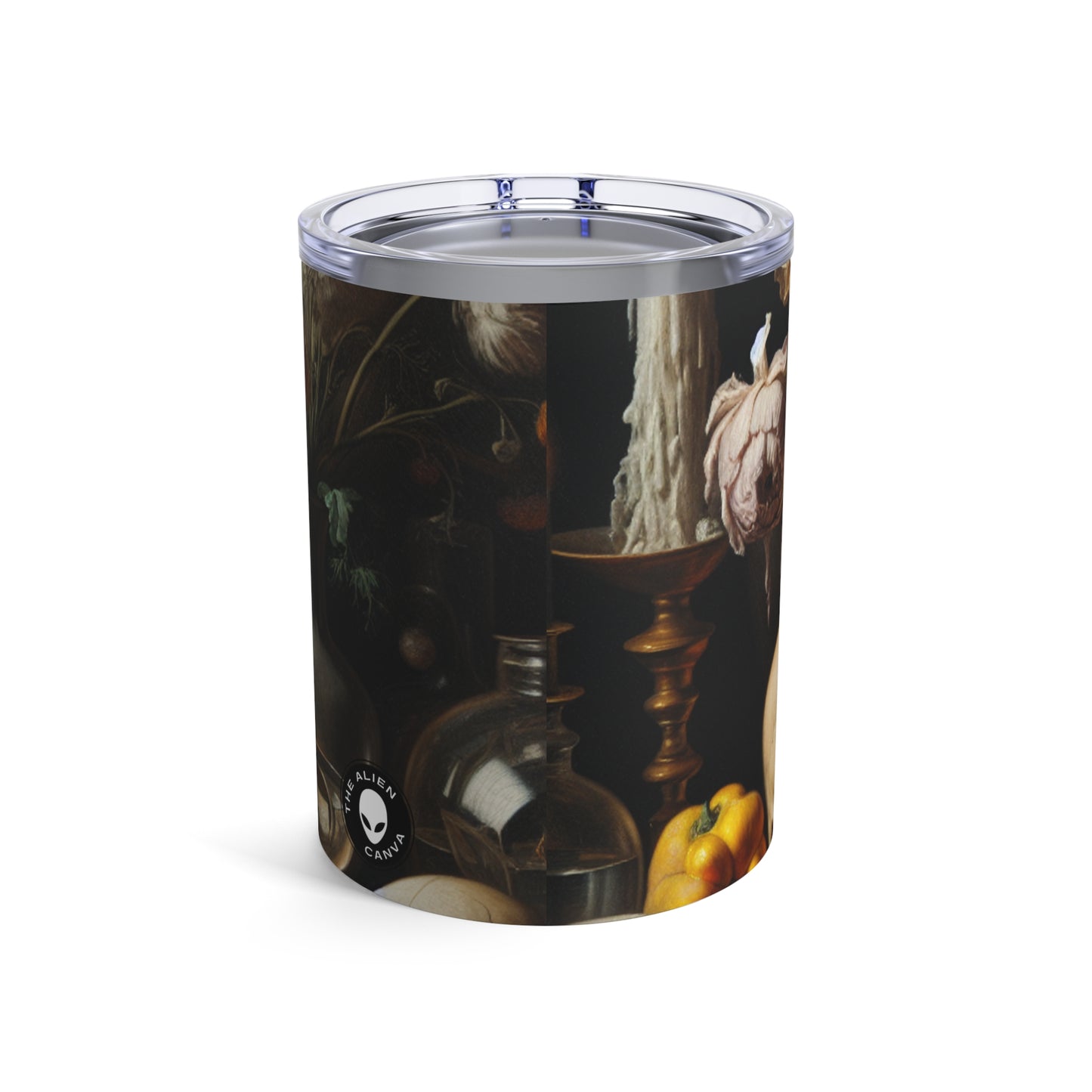 "Decadencia digital: una Vanitas contemporánea que examina el consumismo en el siglo XXI" - The Alien Tumbler 10oz Vanitas Painting