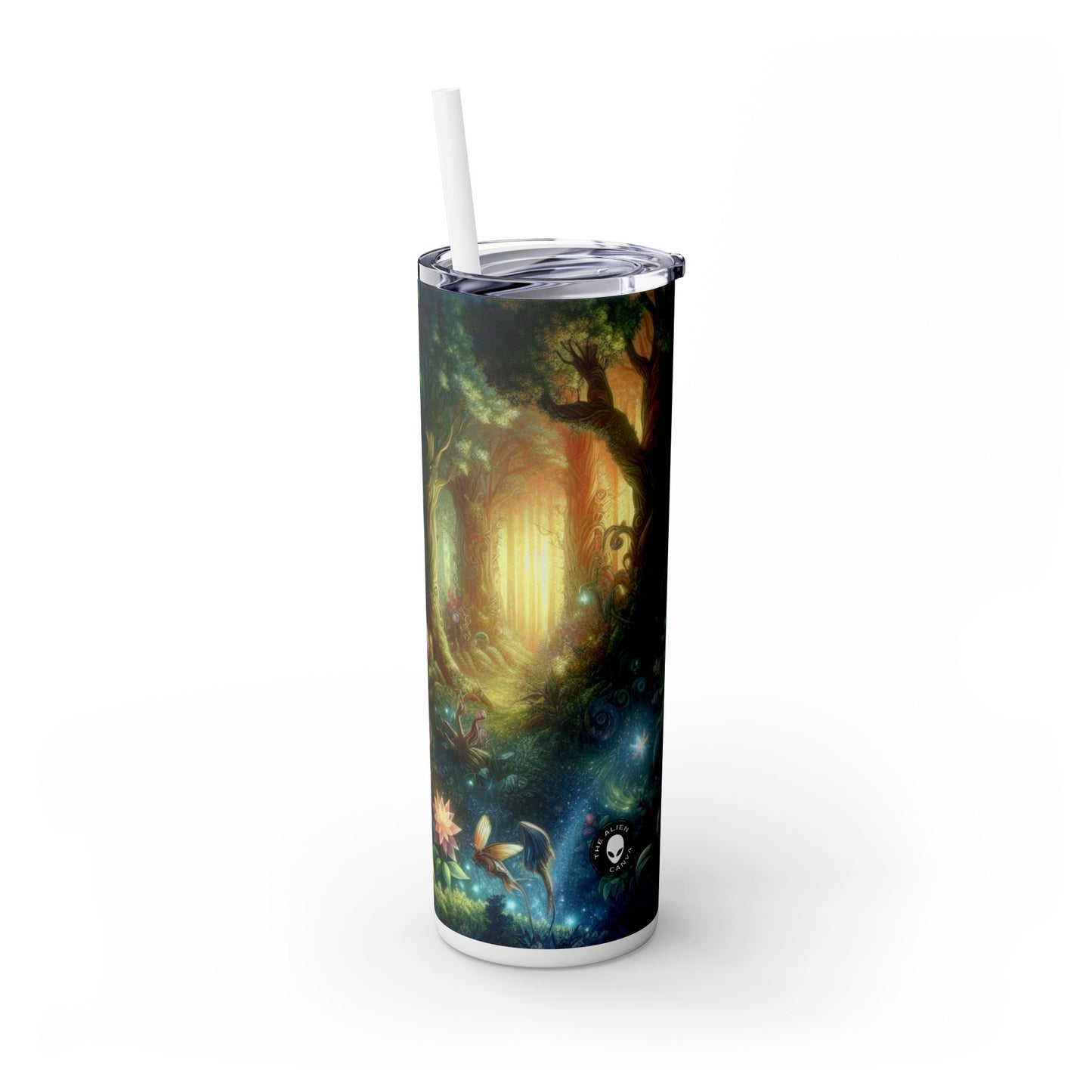 Bosque encantado: flores resplandecientes y seres místicos - Vaso delgado con pajita de 20 oz de Alien Maars®