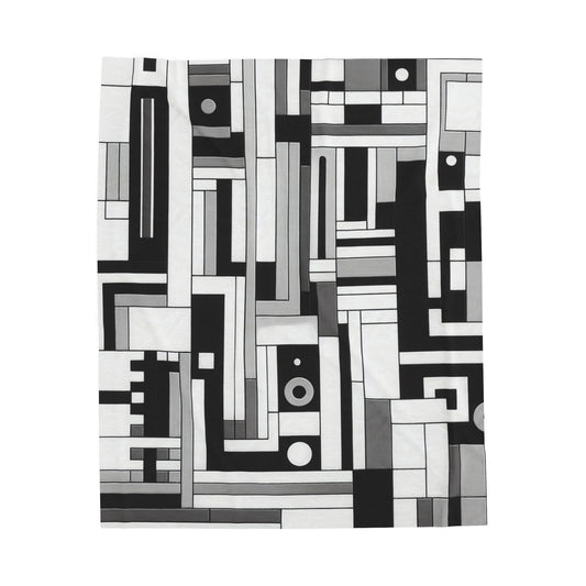 "De Stijl in Black and White" - The Alien Velveteen Plush Blanket De Stijl Style