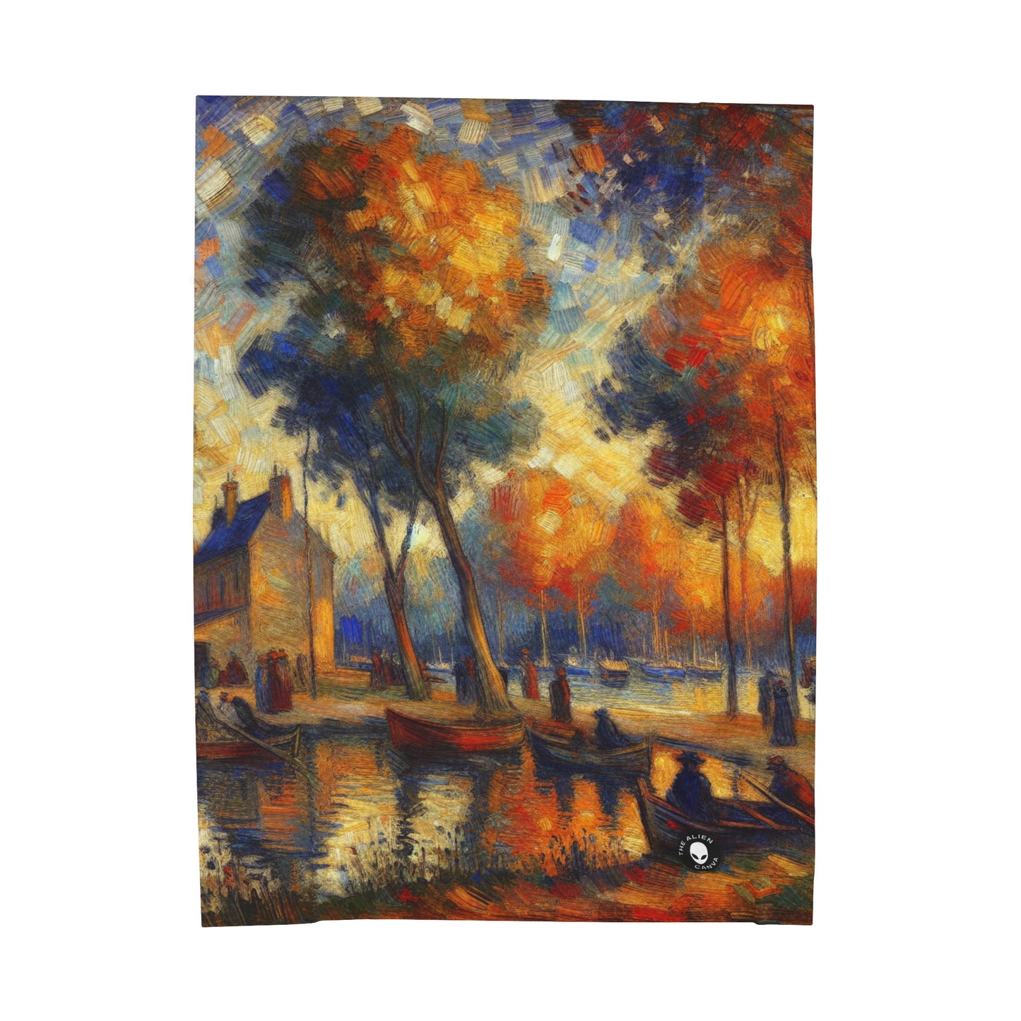 "Rainy Evening: A Post-Impressionist Cityscape" - The Alien Velveteen Plush Blanket Post-Impressionism