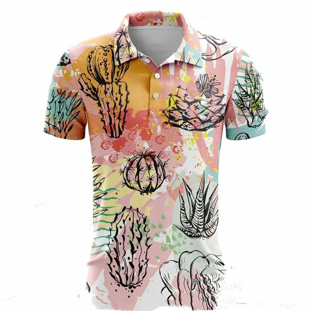 Summer Golf Polo Shirt Men's Printed Short Sleeve