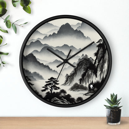 "Tinta armoniosa: capturando la tranquilidad de un jardín zen" - La pintura con lavado de tinta del reloj de pared alienígena