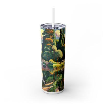 « Coucher de soleil tranquille : un paysage pointilliste » - The Alien Maars® Skinny Tumbler avec paille 20oz Pointillisme