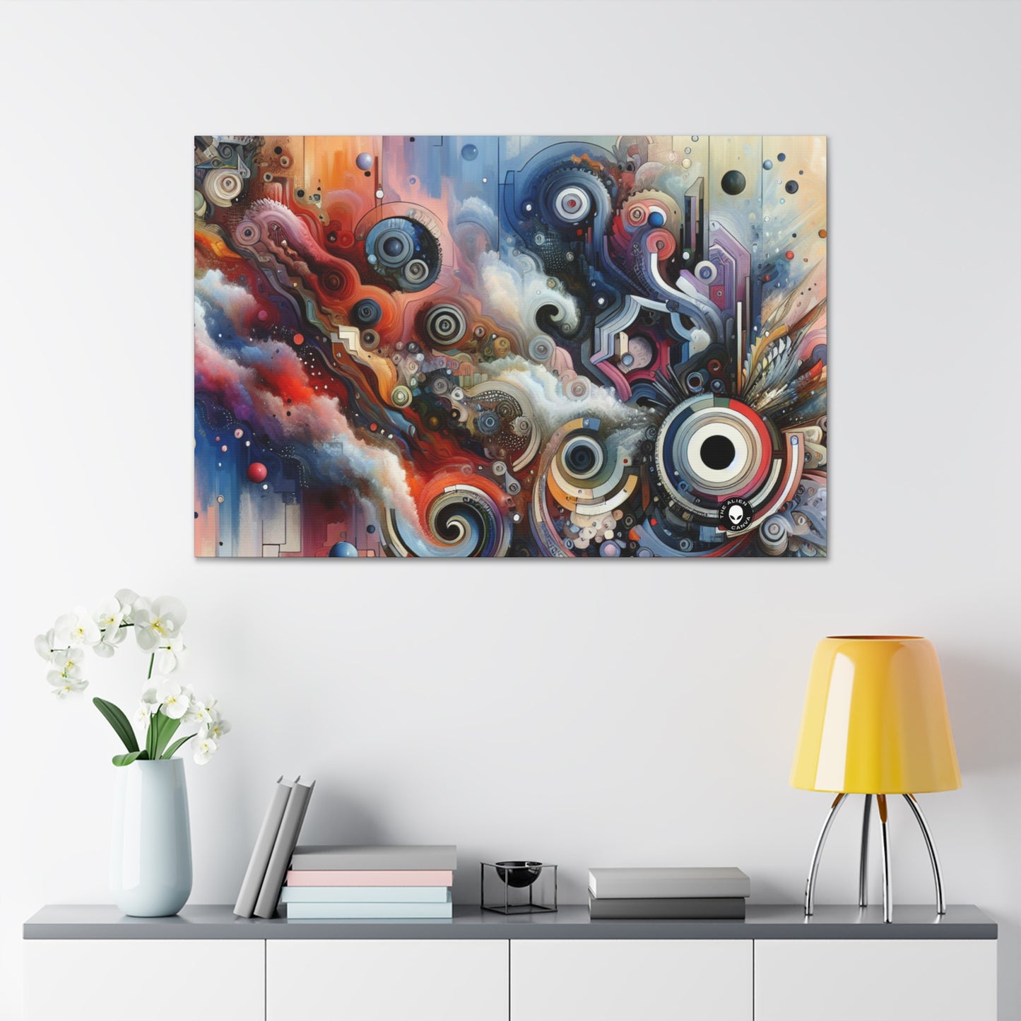 "Flujo temporal: un viaje surrealista a través de formas abstractas y colores vibrantes" - The Alien Canva Avant-garde Art