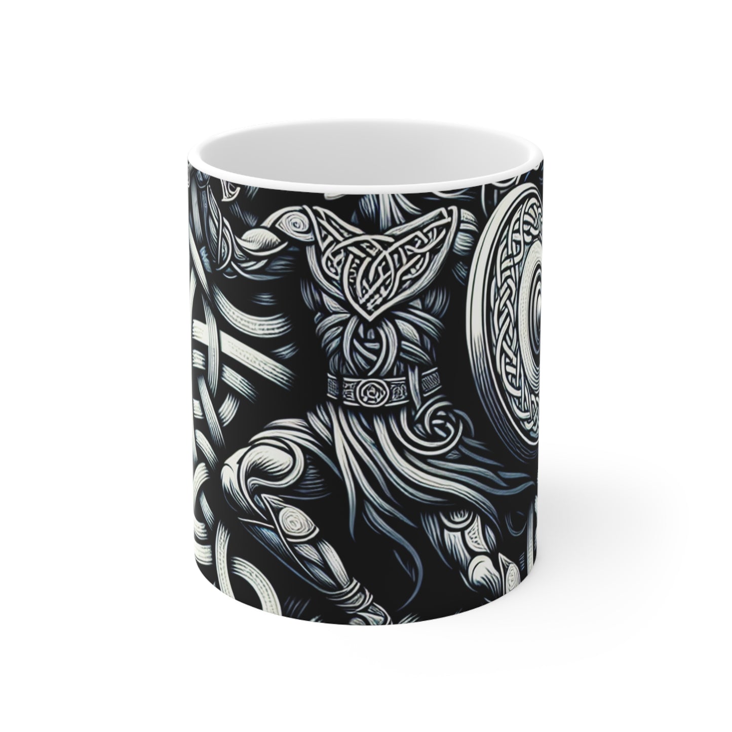 "Caballero Celta: Espada y Escudo en Nudos Antiguos" - Taza de Cerámica The Alien 11oz Estilo Arte Celta