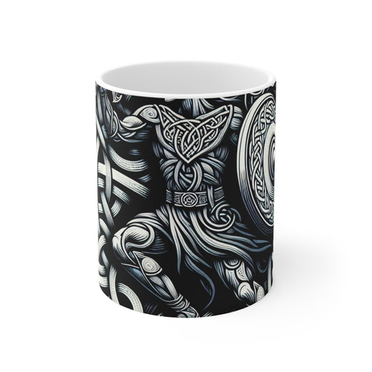 "Celtic Knight: Sword & Shield in Ancient Knots" - The Alien Ceramic Mug 11oz Celtic Art Style