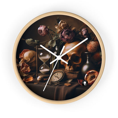 "Beauté éphémère : une peinture de Vanitas vibrante illustrant le passage du temps et la nature éphémère de la vie" - La peinture de Vanitas de l'horloge murale extraterrestre