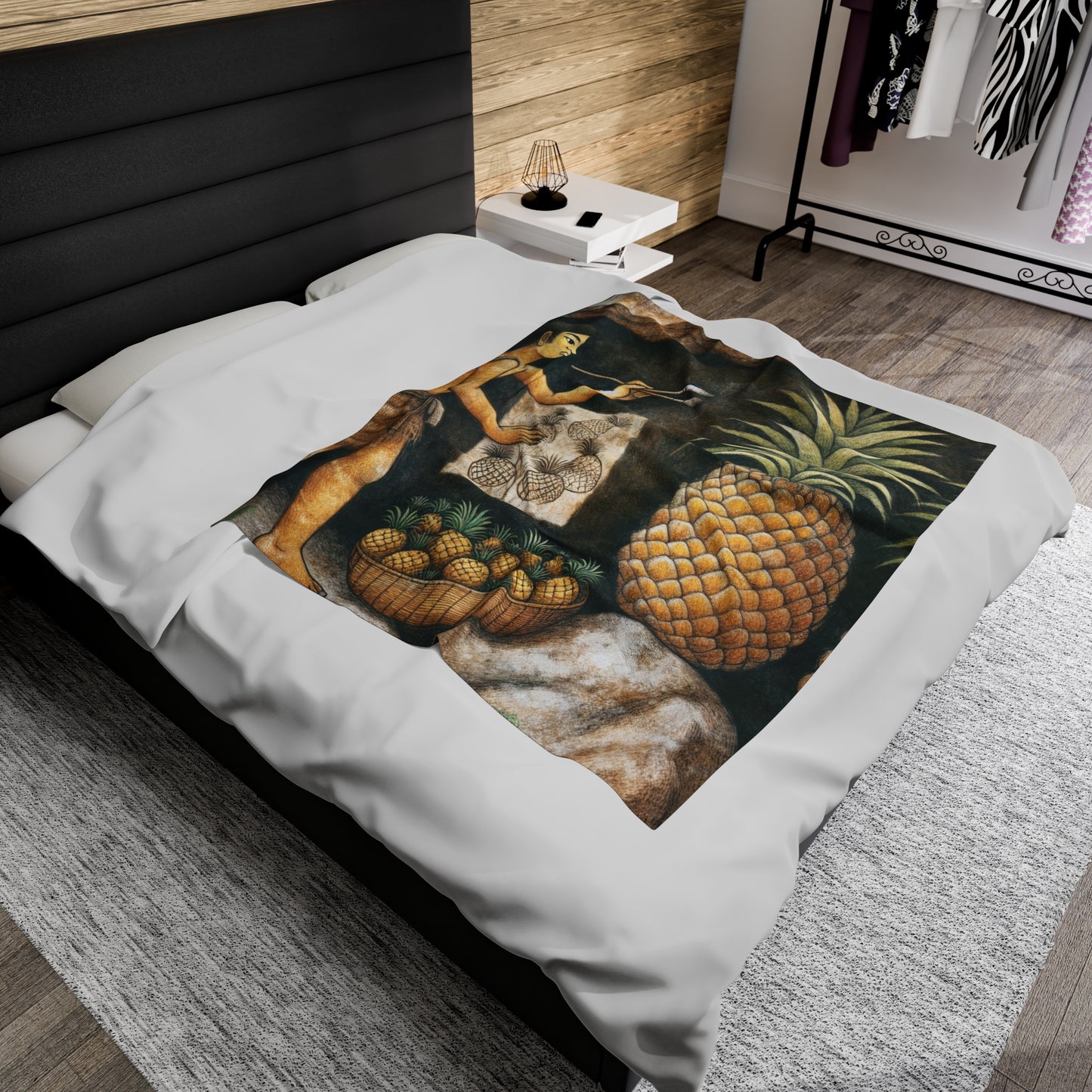 "Pineapple Harvest" - The Alien Velveteen Plush Blanket Cave Painting Style