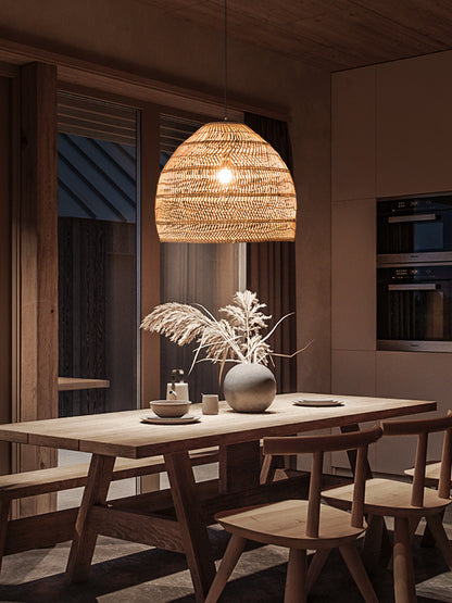 Rattan Chandelier At The Bedside Of Wabi Sabi B&B Study Room