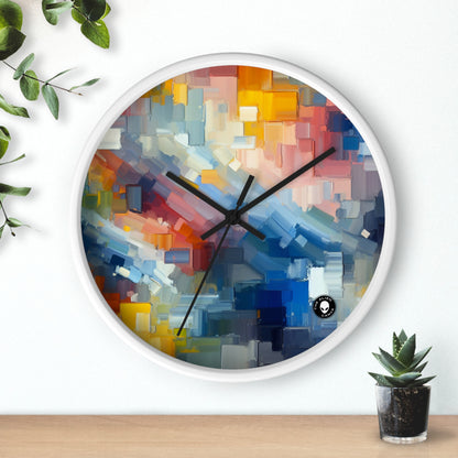 "Coucher de soleil tranquille : une peinture de champ de couleur pastel doux" - La peinture de champ de couleur de l'horloge murale extraterrestre