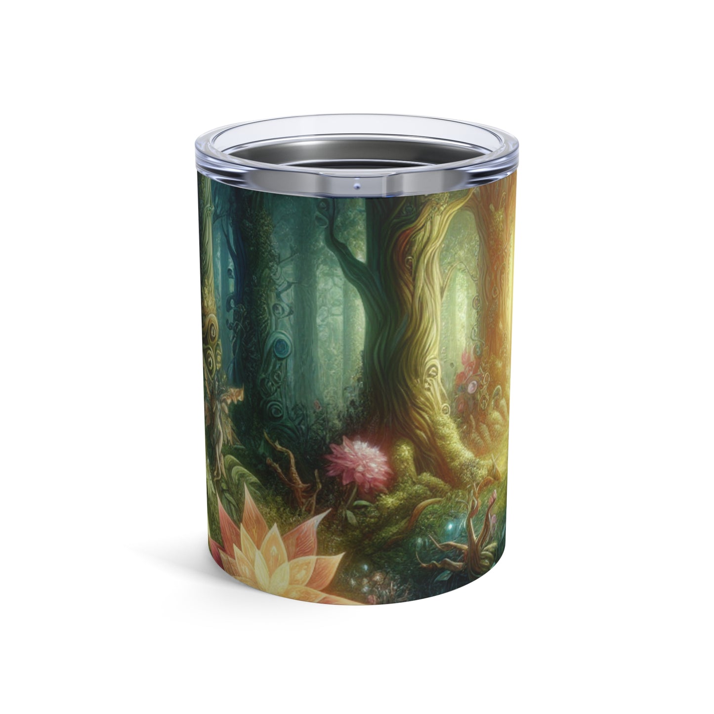 Bosque encantado: flores resplandecientes y seres místicos - Vaso extraterrestre de 10 oz