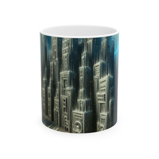 "Paisaje urbano nocturno derretido": taza de cerámica alienígena de 11 oz