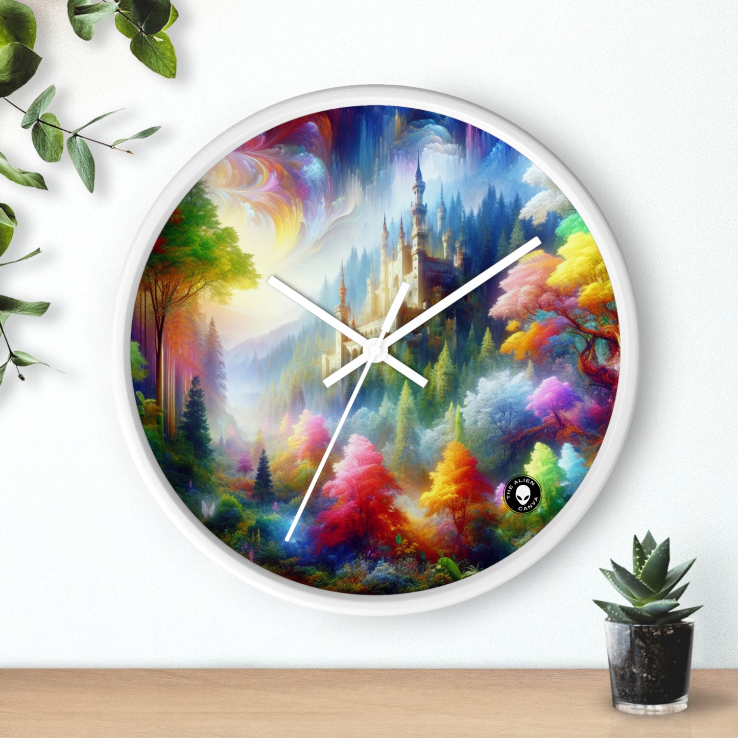 "Glowing Enchantment: The Castle in the Colorful Forest" - The Alien Wall Clock