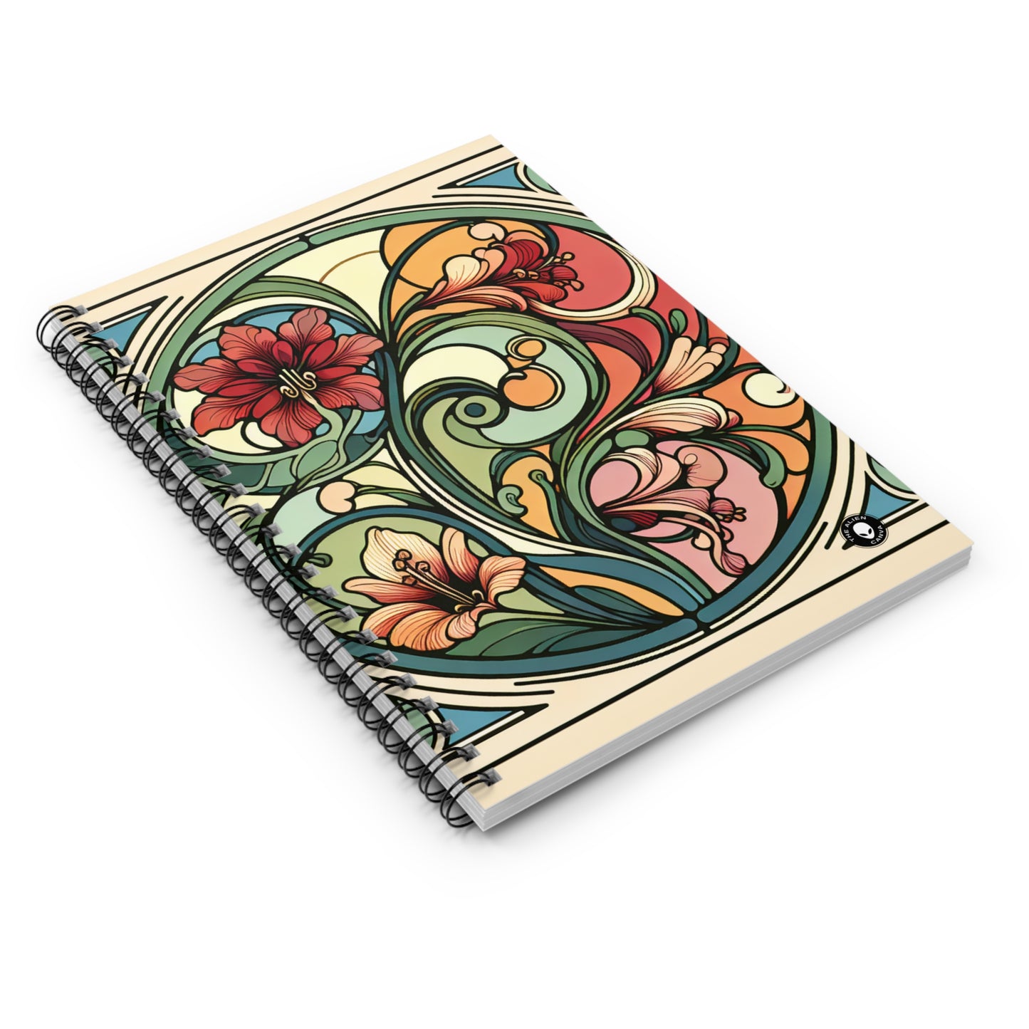 "Enchanting Depths: An Art Nouveau Ode to the Underwater Realm" - The Alien Spiral Notebook (Ruled Line) Art Nouveau