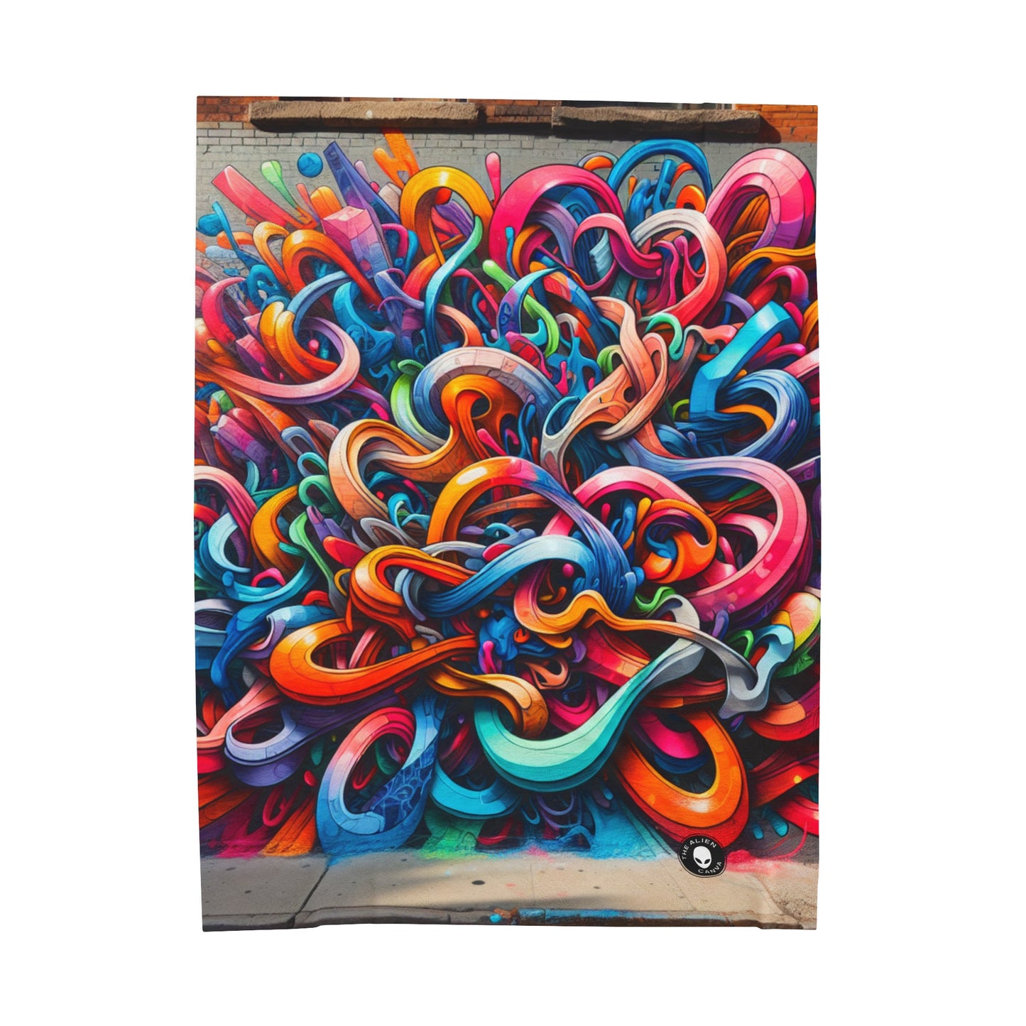 "Urban Vibe: A Graffiti Cityscape" - La couverture en peluche Alien Velveteen Graffiti Art