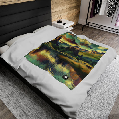 "Dusk in the Countryside: A Vibrant Post-Impressionist Painting" - The Alien Velveteen Plush Blanket Post-Impressionism