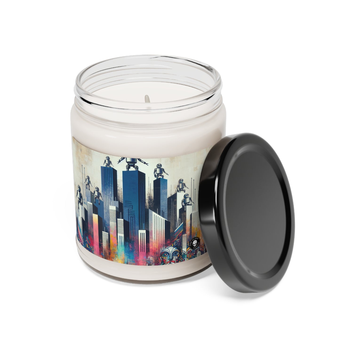 "Robotic Cityscape: A Futuristic Mural" - The Alien Scented Soy Candle 9oz Street Art / Graffiti