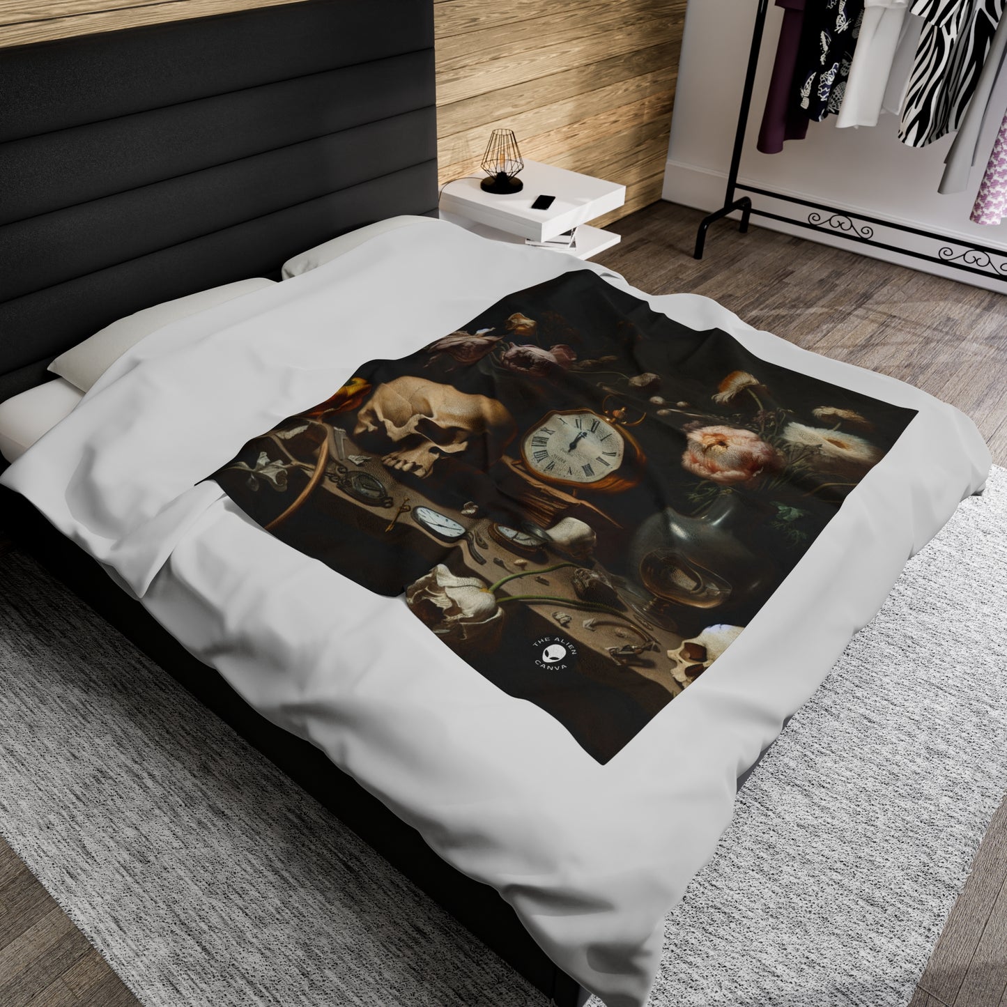 "Digital Decay: A Contemporary Vanitas Examining Consumerism in the 21st Century" - The Alien Velveteen Plush Blanket Vanitas Painting