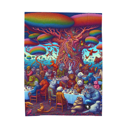 "Animal Tea Party in a Rainbow Wonderland" - The Alien Velveteen Plush Blanket