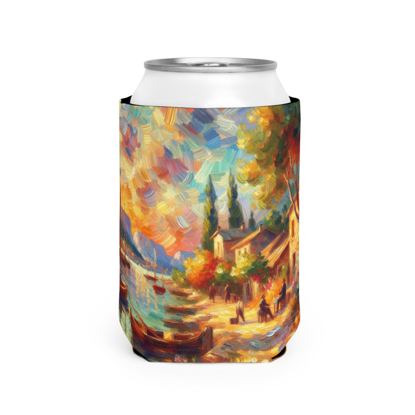 Anochecer dorado: un sereno paseo impresionista junto al agua - The Alien Can Cooler Sleeve Impressionism