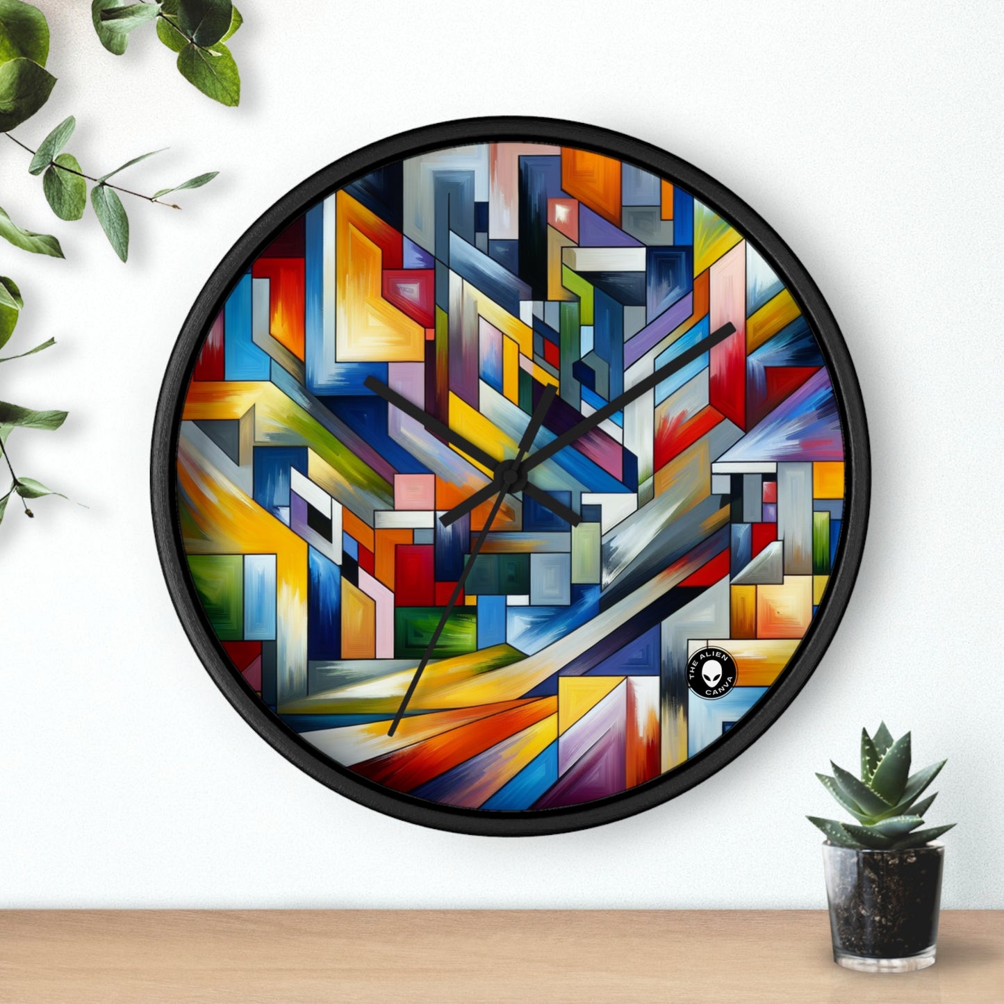 "City Pulse: A Vibrant Nighttime Geometric Journey" - The Alien Wall Clock Hard-edge Painting