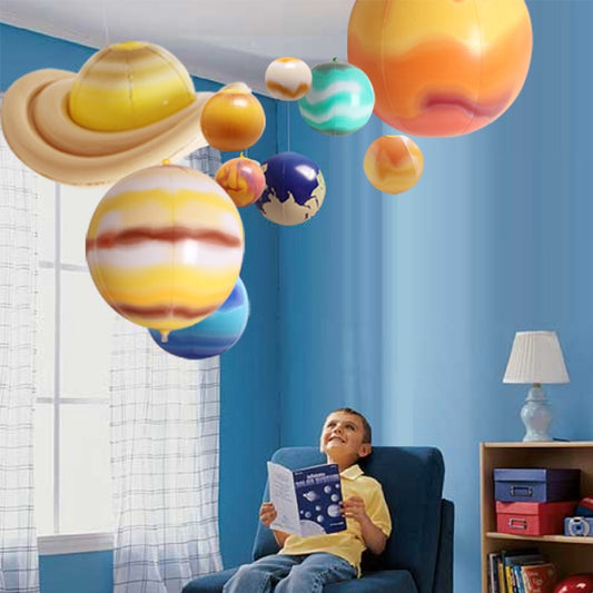 Nine planets solar system thickened cartoon balloon