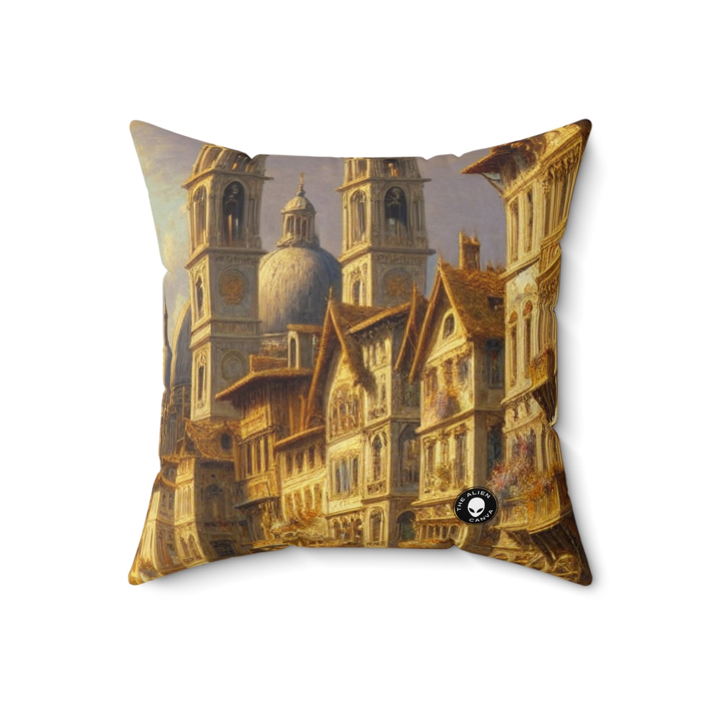 "Riviera Rhapsody: An Abstract Ode to the French Mediterranean"- The Alien Spun Polyester Square Pillow New European Painting